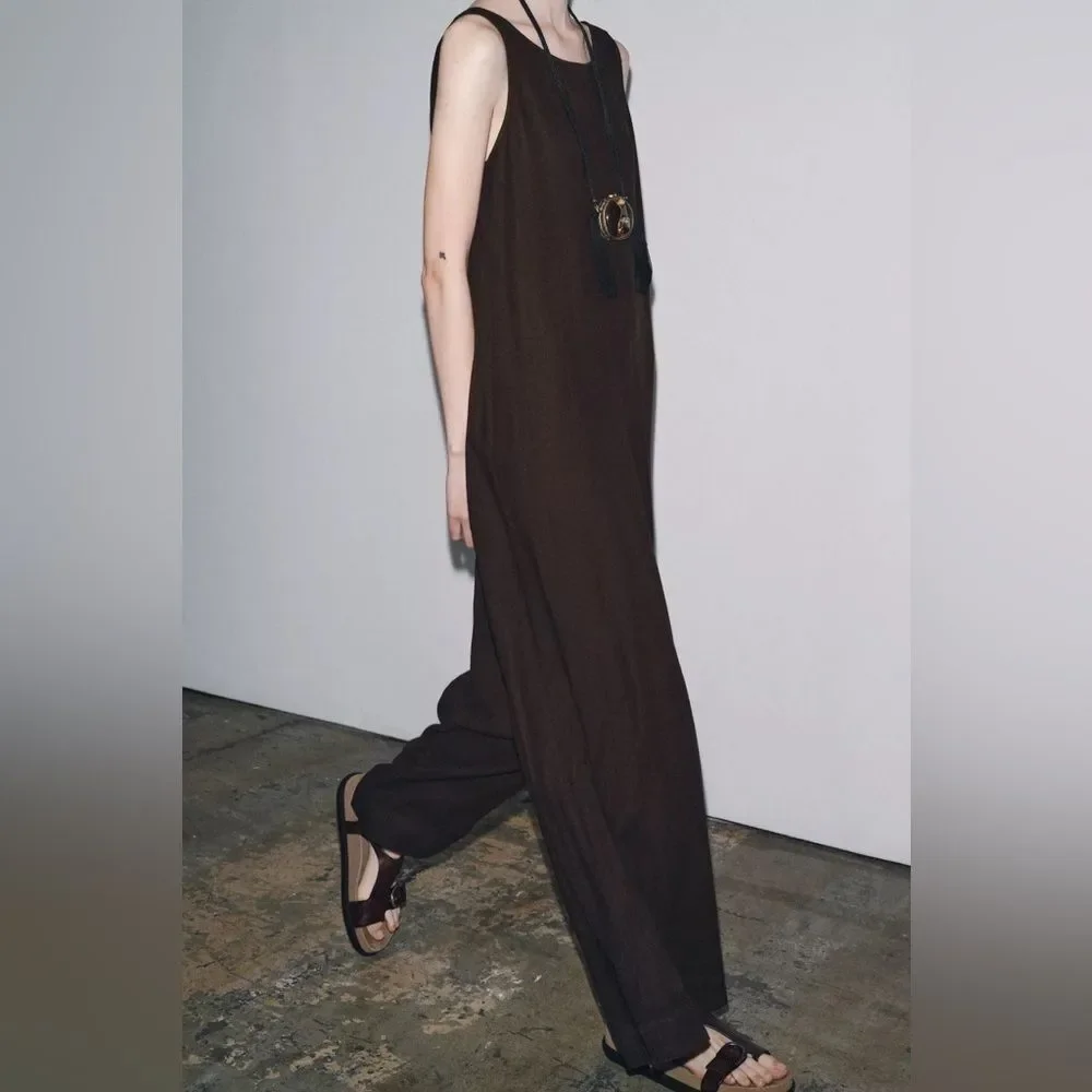 ZARA ZW COLLECTION LINEN LONG JUMPSUIT